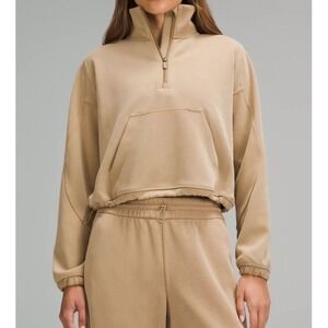 Lululemon Brushed Softstreme Half Zip Filbert Tan Sz 6